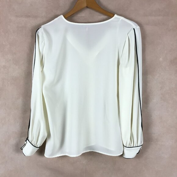 VINCE CAMUTO Ivory Contrast Piping Crepe Blouse XS - Picture 7 of 9